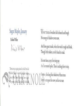 Order Nr. 129684 SUGAR MAPLES, JANUARY. Richard Wilbur