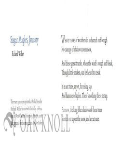 Order Nr. 129685 SUGAR MAPLES, JANUARY. Richard Wilbur