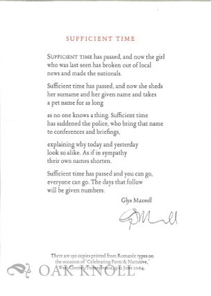SUFFICIENT TIME. Glyn Maxwell.
