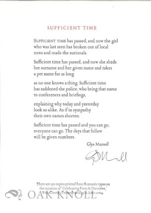 Order Nr. 129686 SUFFICIENT TIME. Glyn Maxwell