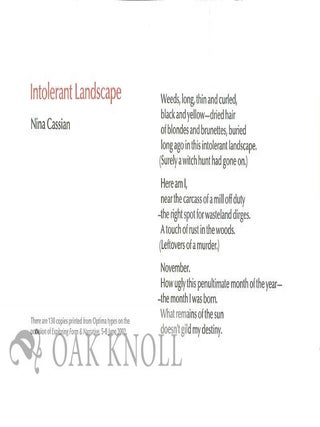 Order Nr. 129691 INTOLERANT LANDSCAPE. Nina Cassian