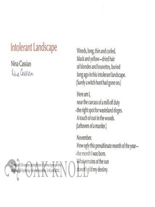 Order Nr. 129692 INTOLERANT LANDSCAPE. Nina Cassian