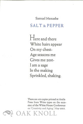 SALT & PEPPER. Samuel Menashe.