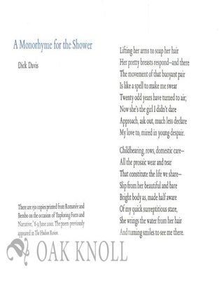 Order Nr. 129698 A MONORHYME FOR THE SHOWER. Dick Davis