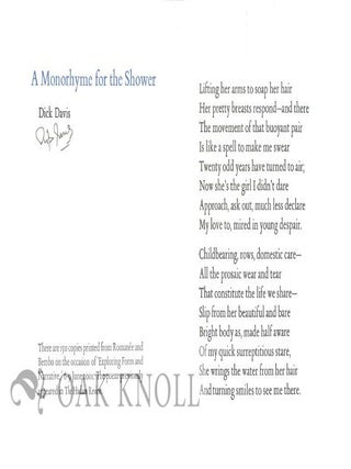 Order Nr. 129699 A MONORHYME FOR THE SHOWER. Dick Davis