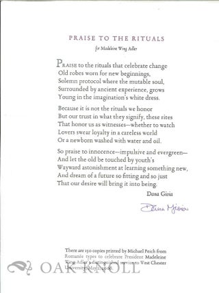 Order Nr. 129704 PRAISE TO THE RITUALS. Dana Gioia