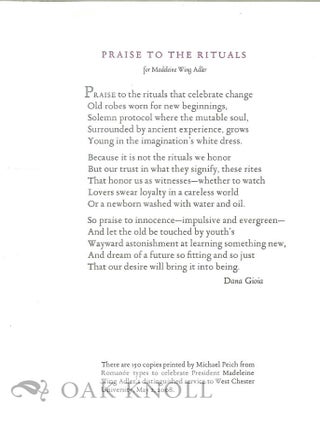Order Nr. 129705 PRAISE TO THE RITUALS. Dana Gioia