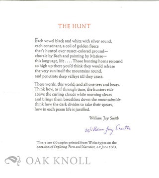 Order Nr. 129706 THE HUNT. William Jay Smith