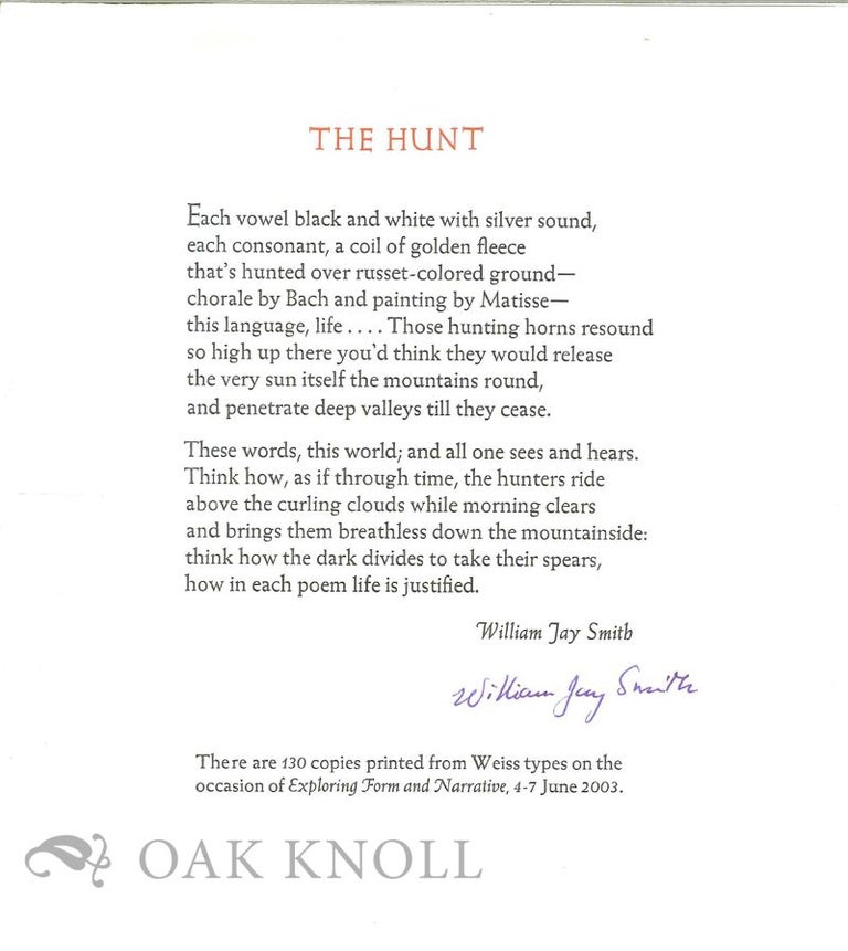 Order Nr. 129706 THE HUNT. William Jay Smith.