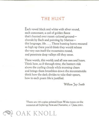 Order Nr. 129707 THE HUNT. William Jay Smith