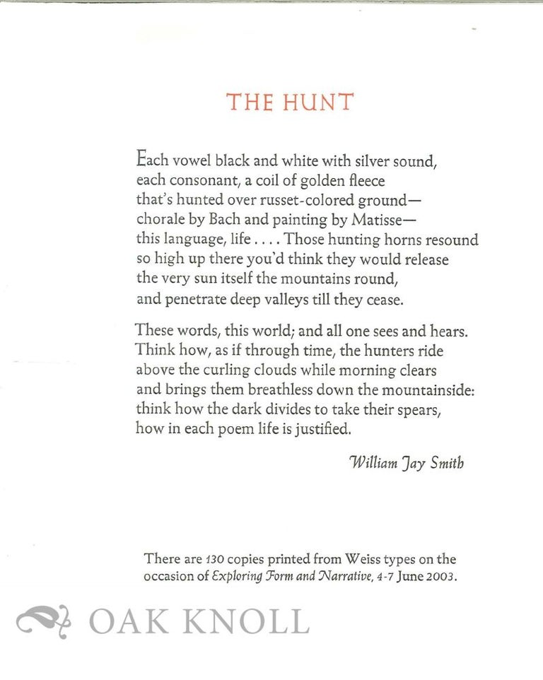Order Nr. 129707 THE HUNT. William Jay Smith.