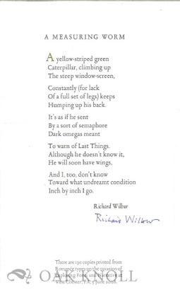 Order Nr. 129715 A MEASURING WORM. Richard Wilbur