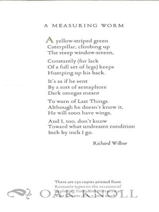 Order Nr. 129716 A MEASURING WORM. Richard Wilbur
