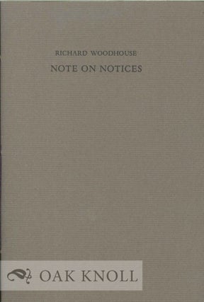 Order Nr. 130259 NOTE ON NOTICES. Richard Woodhouse