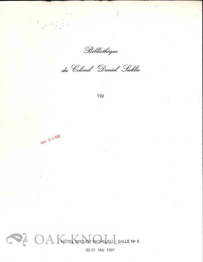 Order Nr. 130575 BIBLIOTHÈQUE DU COLONEL DANIEL SICKLES.