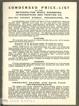 CONDENSED PRICE-LIST OF THE METROPOLITAN MUSIC ENGRAVING, LITHOGRAPHING AND PRINTING COMPANY.