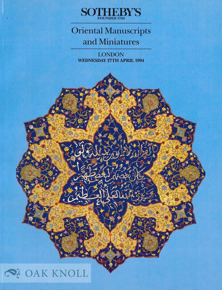 Order Nr. 131546 ORIENTAL MANUSCRIPTS AND MINIATURES. Sotheby's.