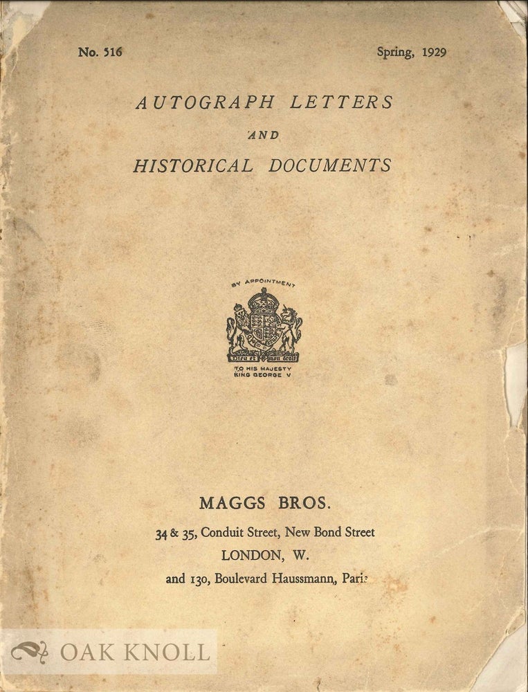 Order Nr. 131653 AUTOGRAPH LETTERS AND HISTORICAL DOCUMENTS. Maggs.