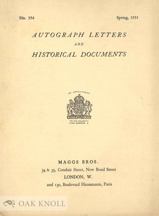 Order Nr. 131654 AUTOGRAPH LETTERS AND HISTORICAL DOCUMENTS. Maggs