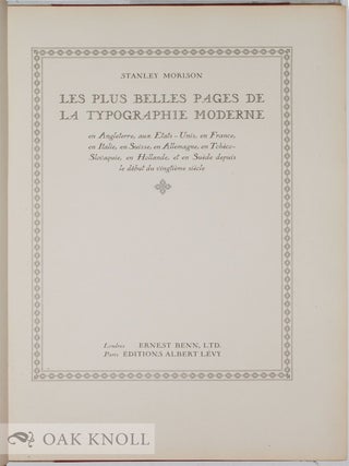 LES PLUS BELLES PAGES DE LA TYPOGRAPHIE MODERNE.