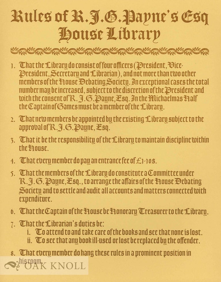 Order Nr. 132519 RULES OF R.J.G. PANYE'S ESQ HOUSE LIBRARY.