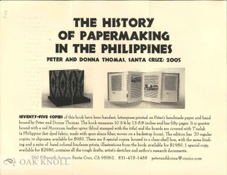 Order Nr. 132536 Prospectus for THE HISTORY OF PAPERMAKING IN THE PHILIPPINES. Peter and Donna...