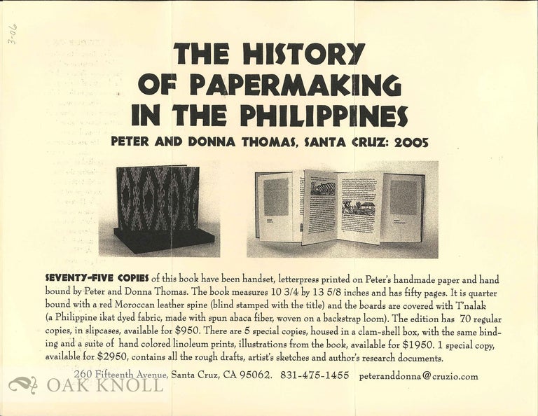 Order Nr. 132536 Prospectus for THE HISTORY OF PAPERMAKING IN THE PHILIPPINES. Peter and Donna Thomas.