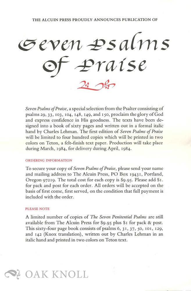 Order Nr. 132629 Prospectus for SEVEN PSALMS OF PRAISE.