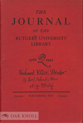 Order Nr. 133535 THE JOURNAL OF THE RUTGERS UNIVERSITY LIBRARY