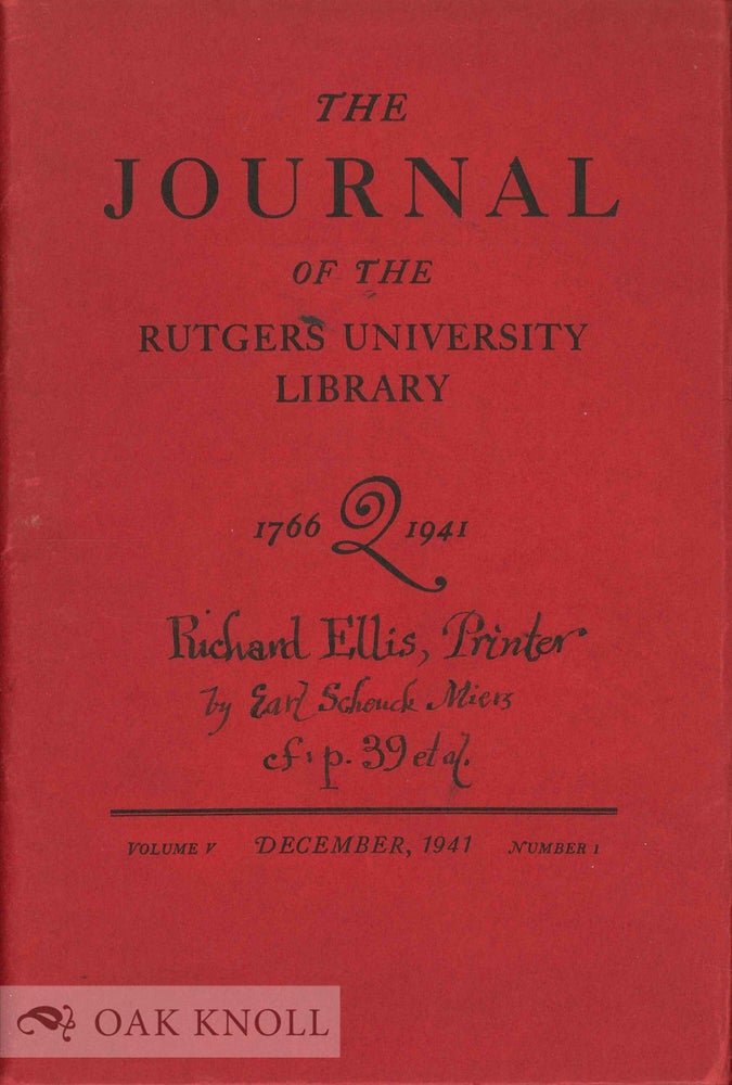 Order Nr. 133535 THE JOURNAL OF THE RUTGERS UNIVERSITY LIBRARY.