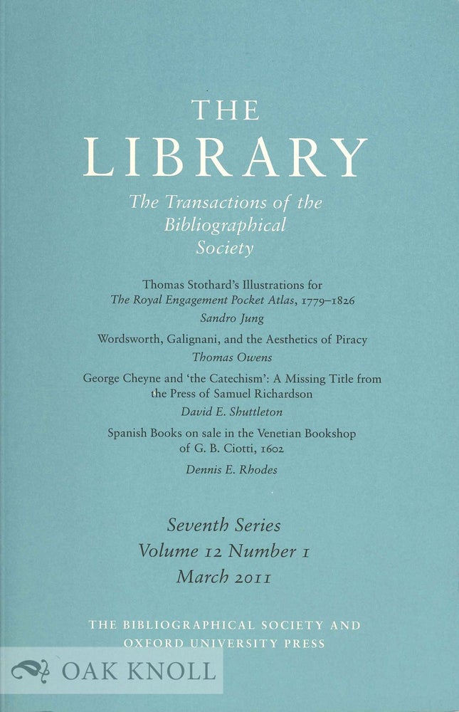 Order Nr. 133558 THE LIBRARY:THE TRANSACTIONS OF THE BIBLIOGRAPHICAL SOCIETY.