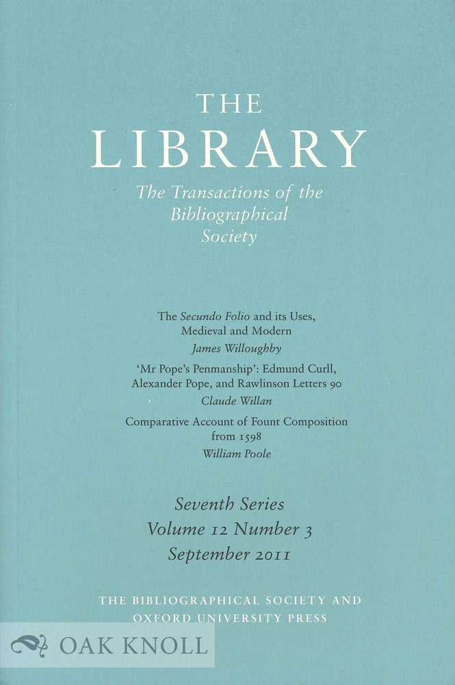 Order Nr. 133559 THE LIBRARY:THE TRANSACTIONS OF THE BIBLIOGRAPHICAL SOCIETY.