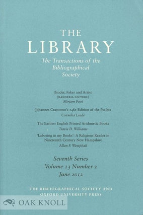 Order Nr. 133560 THE LIBRARY:THE TRANSACTIONS OF THE BIBLIOGRAPHICAL SOCIETY