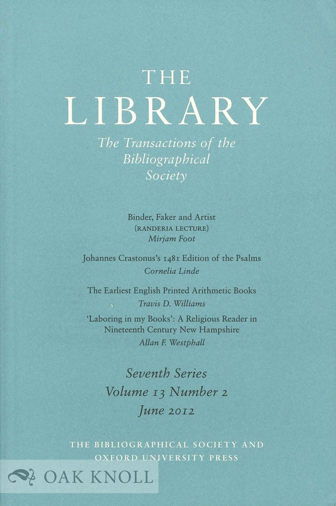 Order Nr. 133560 THE LIBRARY:THE TRANSACTIONS OF THE BIBLIOGRAPHICAL SOCIETY.