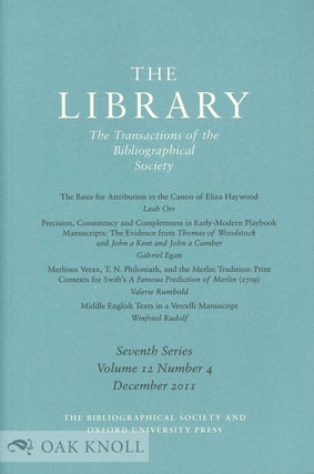 Order Nr. 133561 THE LIBRARY:THE TRANSACTIONS OF THE BIBLIOGRAPHICAL SOCIETY