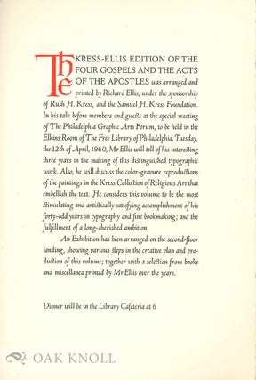 Order Nr. 133573 KRESS-ELLIS EDITION OF THE FOUR GOSPELS AND THE ACTS OF THE APOSTLES