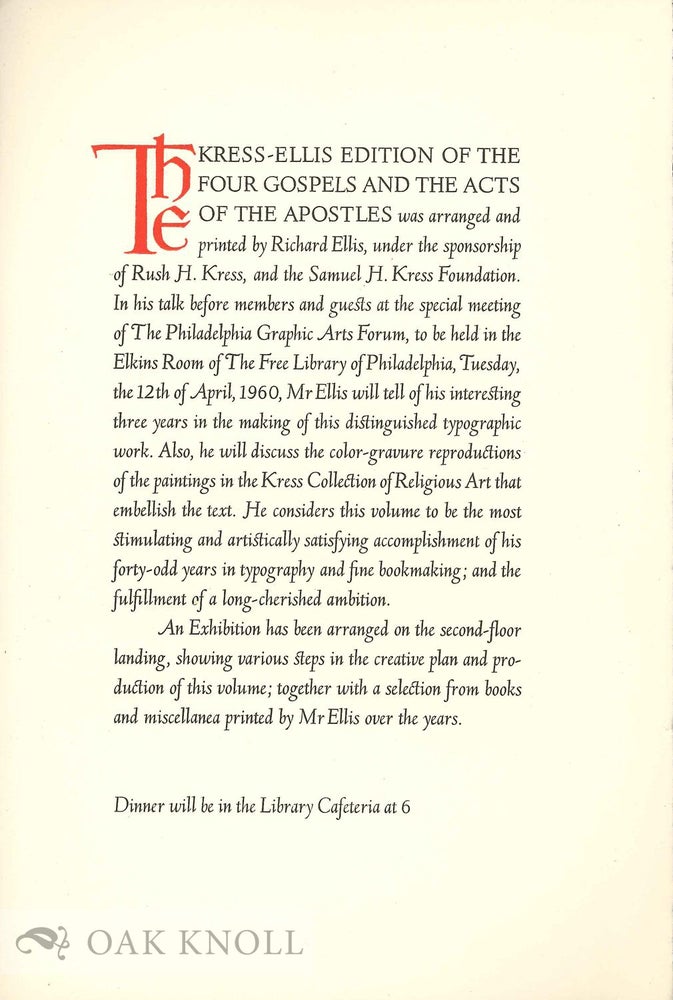 Order Nr. 133573 KRESS-ELLIS EDITION OF THE FOUR GOSPELS AND THE ACTS OF THE APOSTLES.