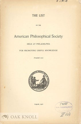 Order Nr. 133594 THE LIST OF THE AMERICAN PHILOSOPHICAL SOCIETY