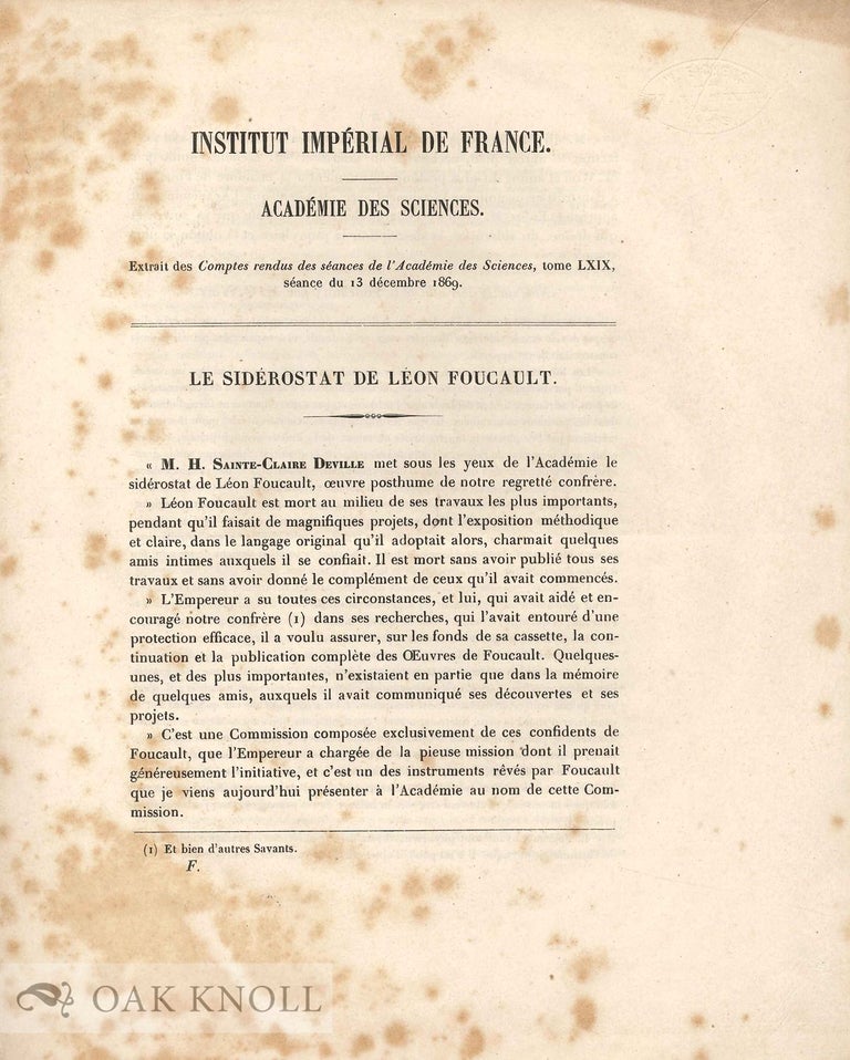 Order Nr. 133625 LE SIDÉROSTAT. Léon Foucault.