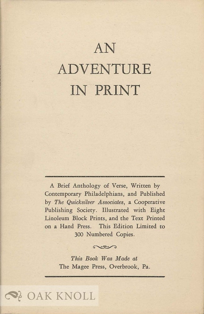 Order Nr. 133646 AN ADVENTURE IN PRINT: A BRIEF ANTHOLOGY OF VERSE.