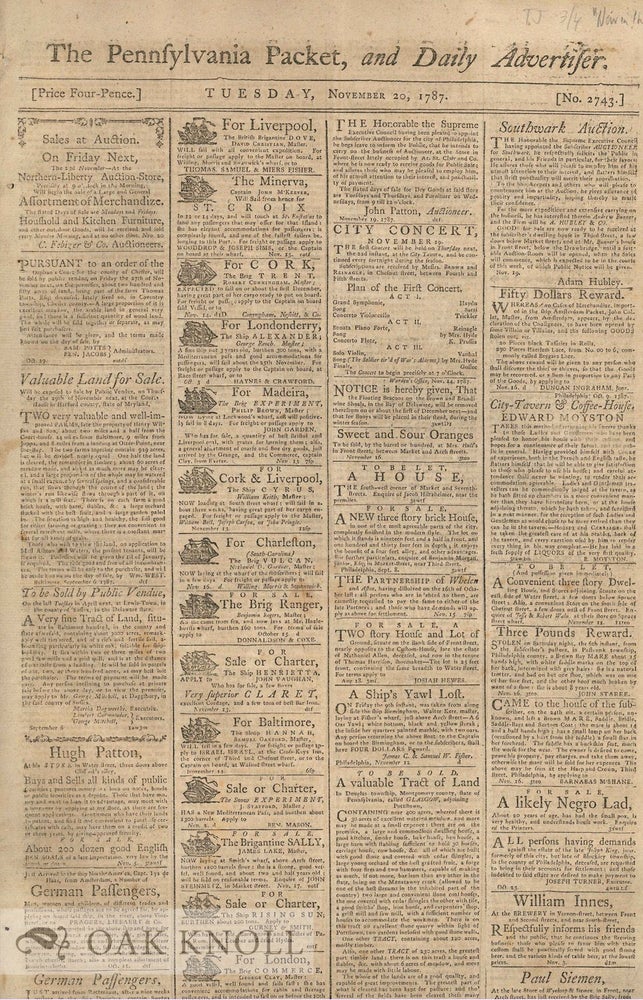 Order Nr. 133820 THE PENNSYLVANIA PACKET, AND DAILY ADVERTISER.