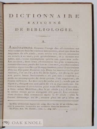 DICTIONNAIRE RAISONNÉ DE BIBLIOLOGIE.