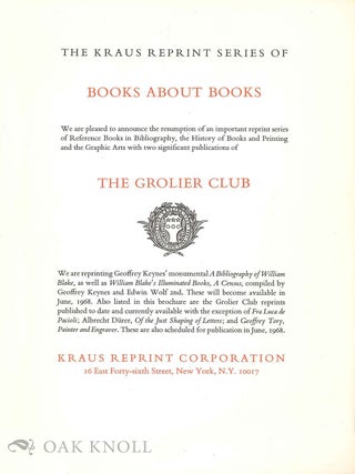 Order Nr. 133992 THE KRAUS REPRINT SERIES OF BOOKS ABOUT BOOKS