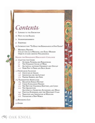 MAKING THE RENAISSANCE MANUSCRIPT: DISCOVERIES FROM PHILADELPHIA LIBRARIES