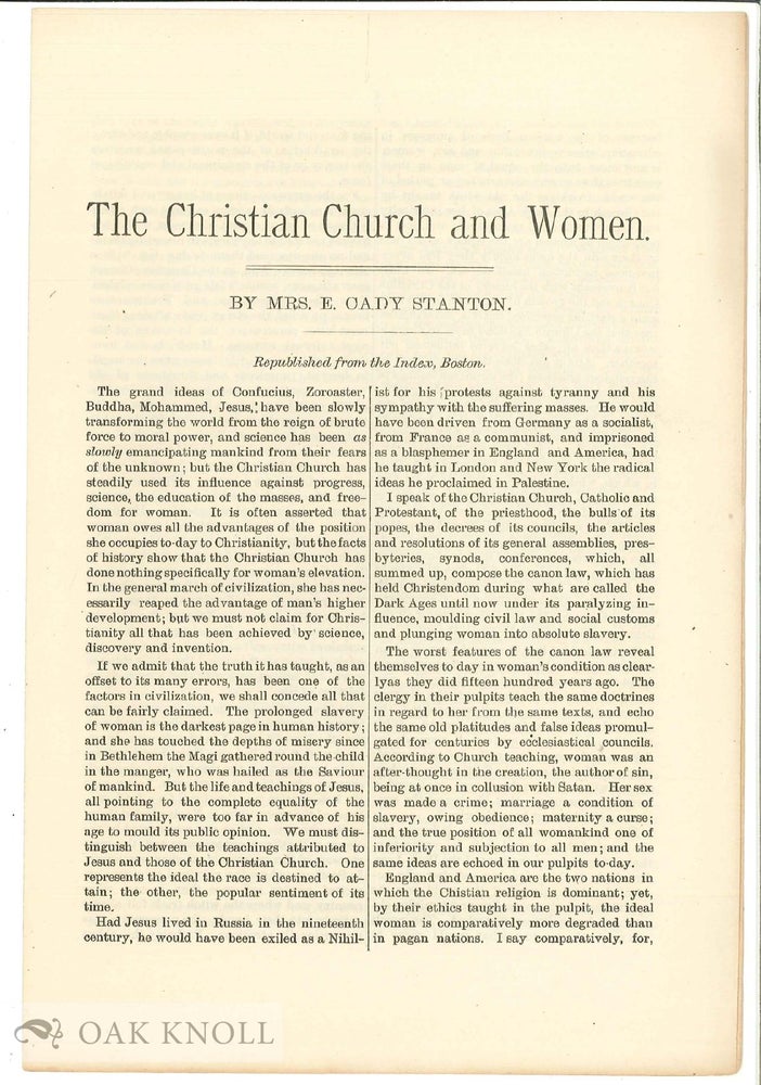Order Nr. 134691 THE CHRISTIAN CHURCH AND WOMEN. Mrs. E. Cady Stanton.