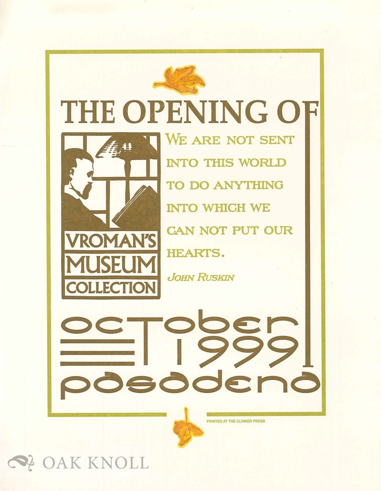 Order Nr. 134777 THE OPENING OF VROMAN'S MUSEUM COLLECTION.