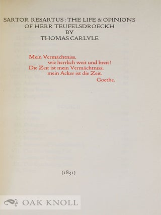 SARTOR RESARTUS: THE LIFE & OPINIONS OF HERR TEUFELSDROECKH.