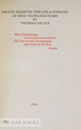SARTOR RESARTUS: THE LIFE & OPINIONS OF HERR TEUFELSDROECKH.