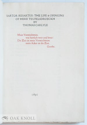 SARTOR RESARTUS: THE LIFE & OPINIONS OF HERR TEUFELSDROECKH.