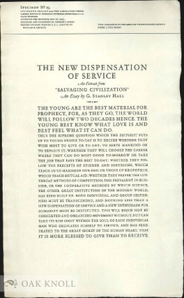 Order Nr. 135103 THE NEW DISPENSATION OF SERVICE. G. Stanley Hall